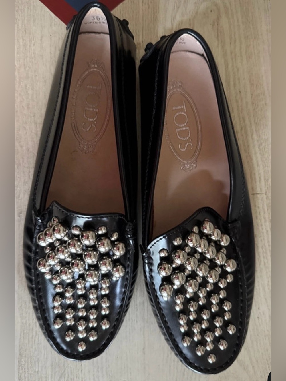 Tod's Black Leather Studded Driving Loafer - Picture 3 of 8
